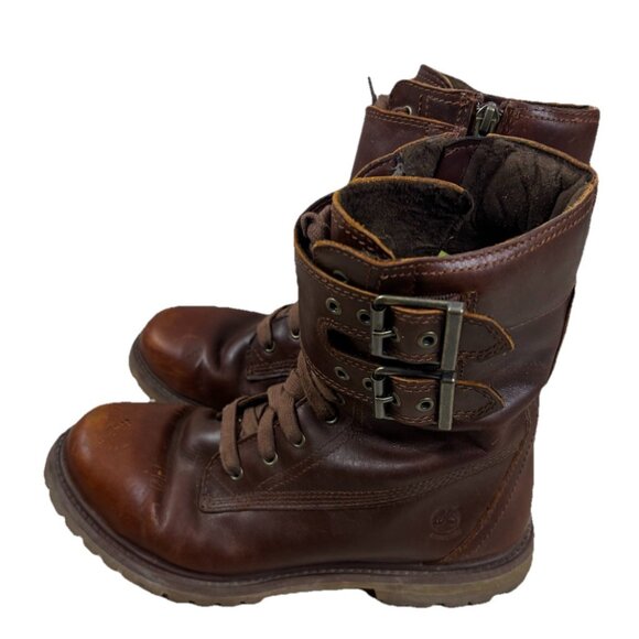 Timberland Sz 8 Earthkeepers Leather Brown Double Buckle Side Zip Boots  EUC - Picture 5 of 12